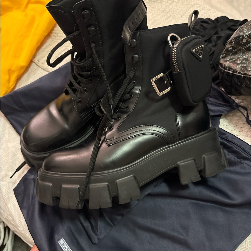 Prada Black Combat Moto Boots Sleek Design
